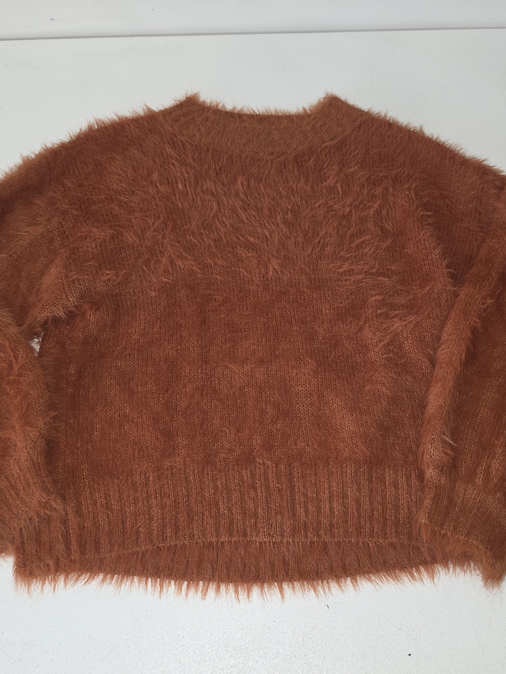 Elan Fuzzy Crew Neck Sweater in Rust Orange